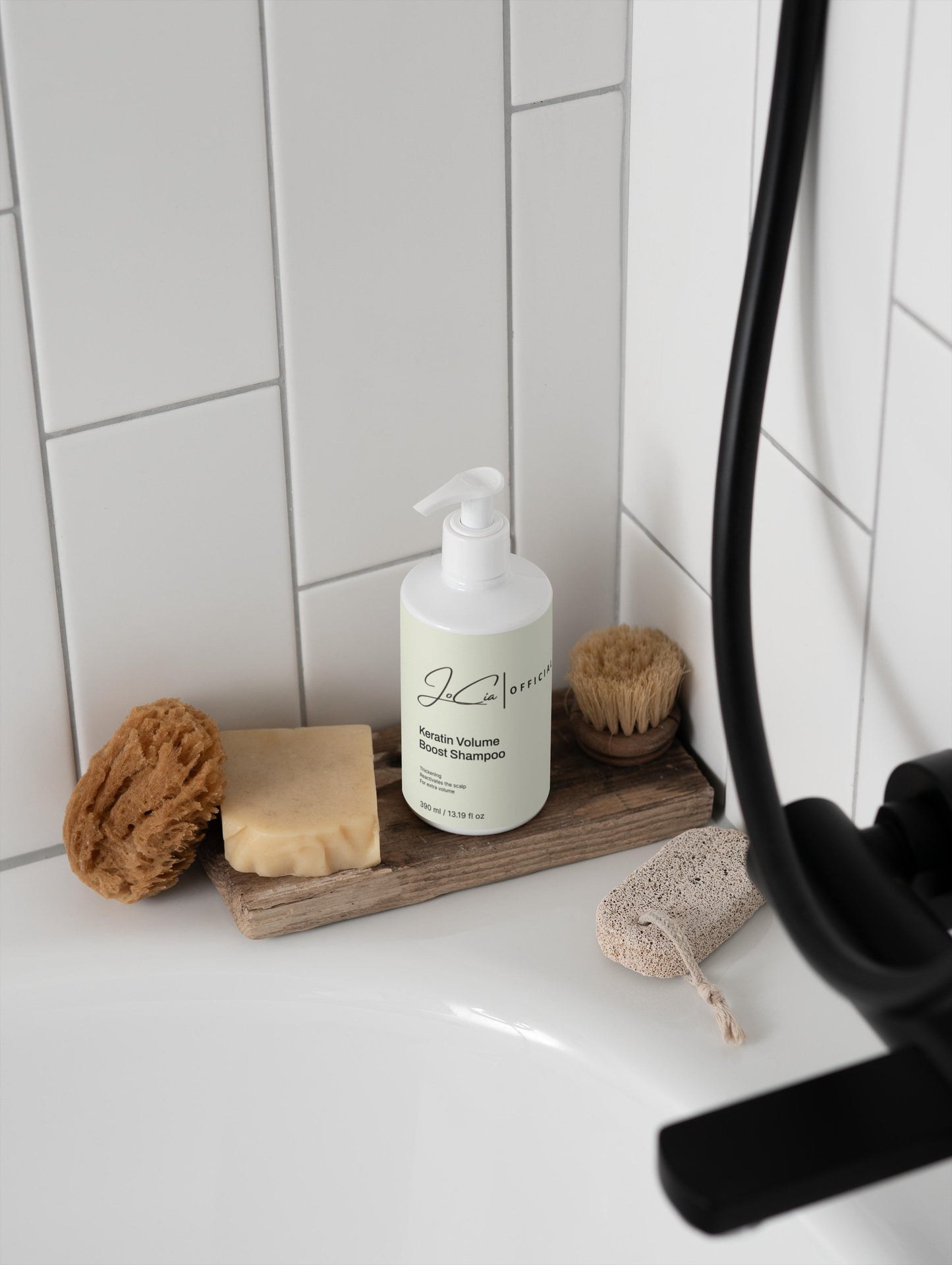 Jocia Keratin Volume Boost Shampoo. Enriched With Rosemary Oil To Help Thicken & Restore Glow.